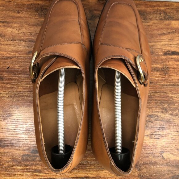 Brooks Brothers Mens Size 12 Brown Slip On‎ Dress Shoes Monk Strap Gold Buckle - Picture 4 of 10